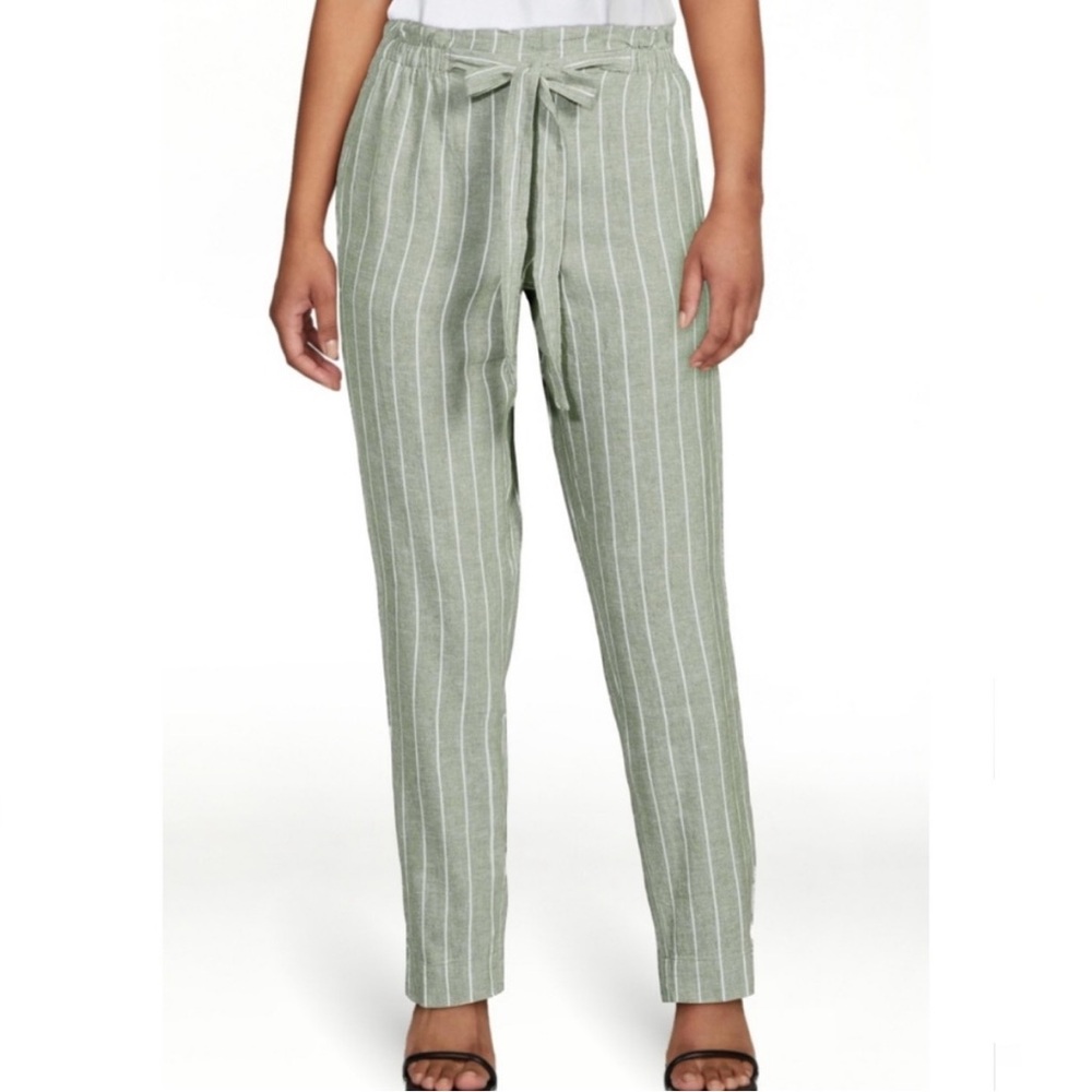 Beachlunchlounge Linen Cotton Blend Green Striped Pants